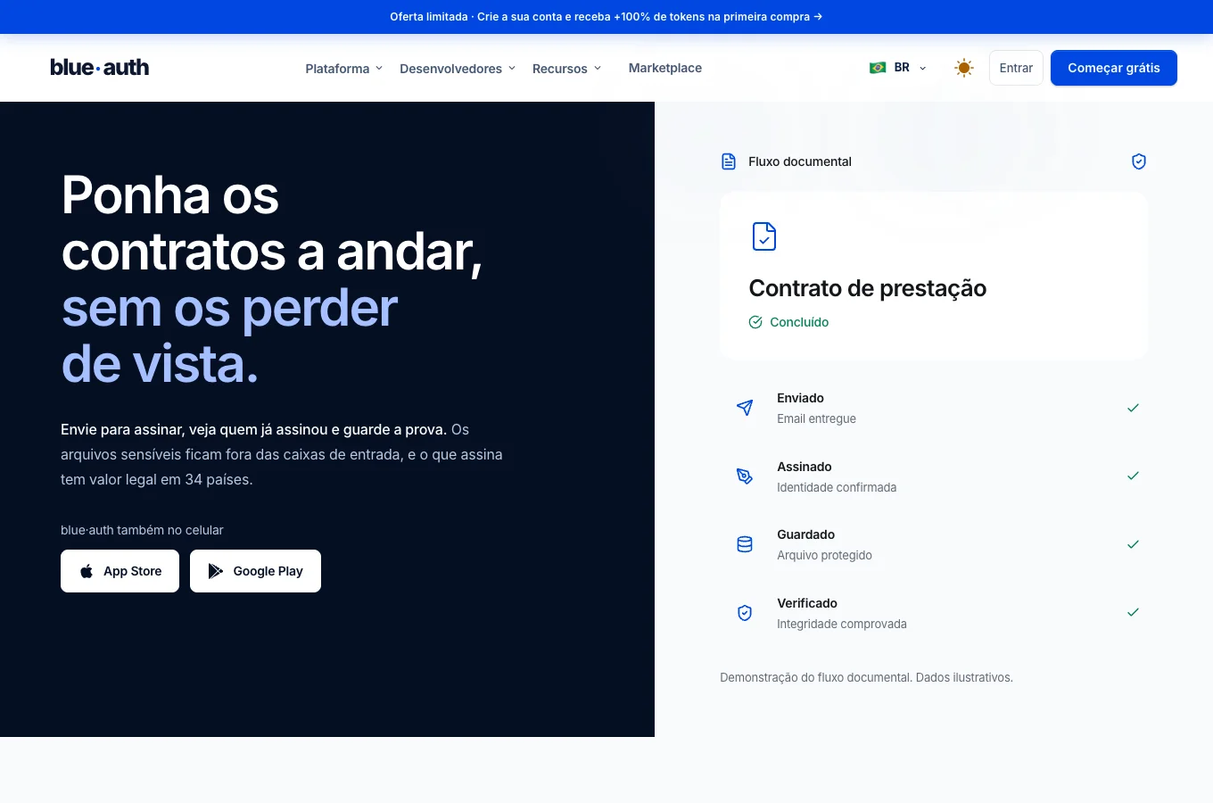 Plataforma BlueAuth · Interface real do produto